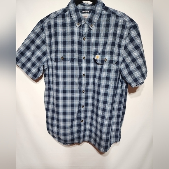 Carhartt Relaxed Fit Men's Short Sleeve Blue Plaid Button-Down Shirt Size Large - Picture 10 of 14